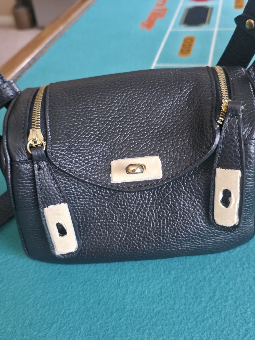 Vera Pelle Pebbled   Leather Crossbody Bag with Gold Hardware
